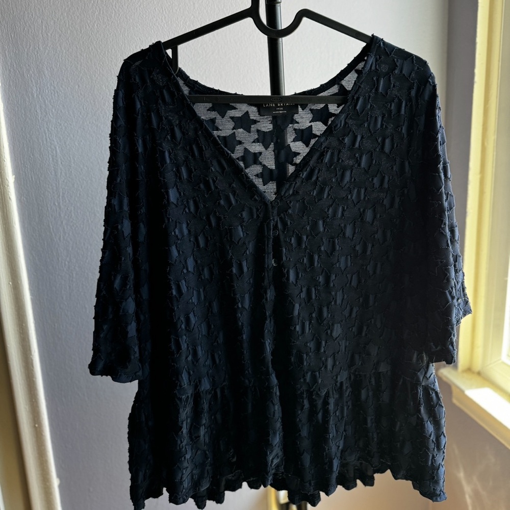 Lane Bryant Tops | Lane Bryant Textured Star
Peplum Button Front Top